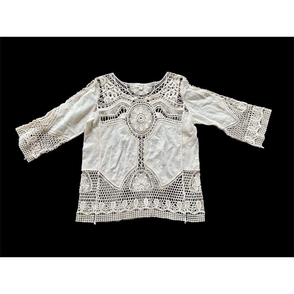 Taylor & Sage Cream Embroidered Boho Coquette Coastal Beach Top Shirt Size XS